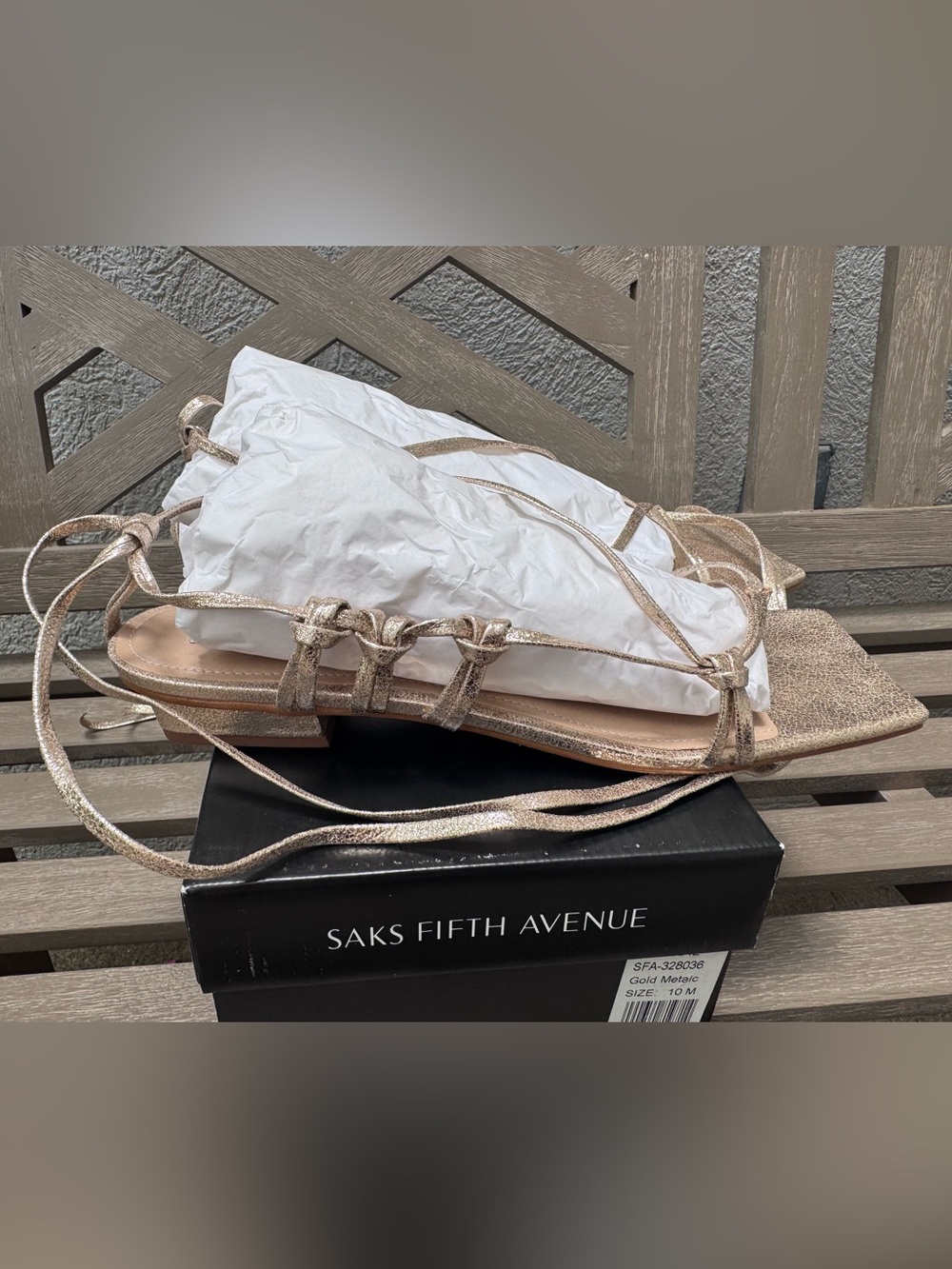 Saks Fifth Avenue Gold Metallic Lace-Up Flat Sandals
